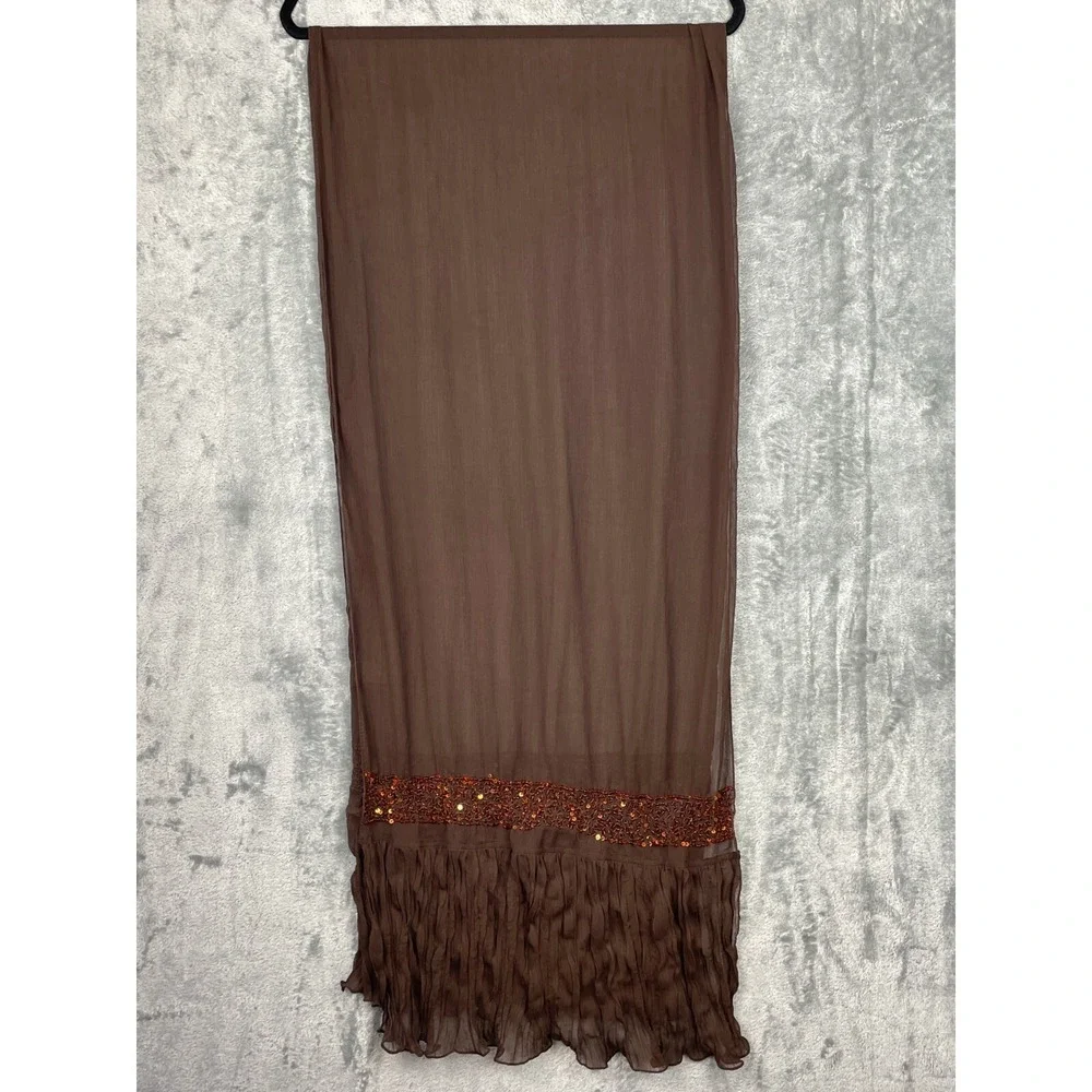 ECHO SCARF Brown Sequin Trim‎ Art to wear Artsy Lightweight Semisheer Bohemian